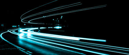 blue car lights at night. long exposureの写真素材