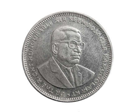 Mauritius one rupee coin on a white isolated backgroundの写真素材