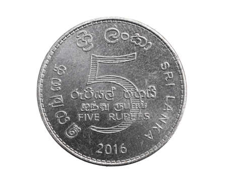 Sri lanka five rupees coin on white isolated backgroundの写真素材