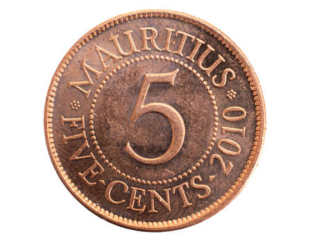 Mauritius five cents coin on a white isolated backgroundの写真素材