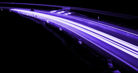 blue car lights at night. long exposureの写真素材