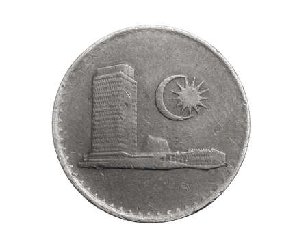 Malaysia ten sen coin on a white isolated backgroundの写真素材