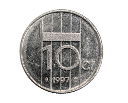 Netherlands ten cents coin on white isolated background