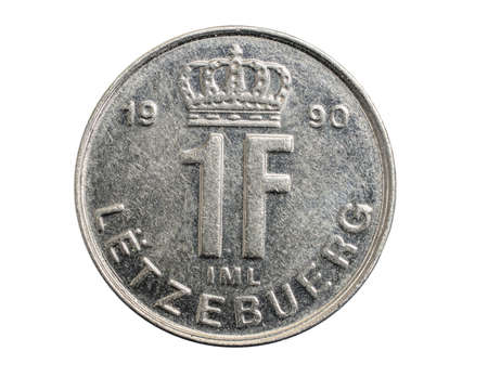 One Luxembourg franc on a white isolated backgroundの写真素材