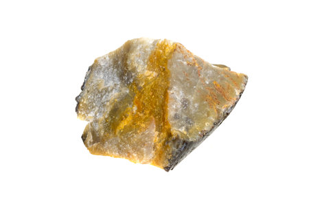 a macro photo of a flint on a white isolated backgroundの写真素材