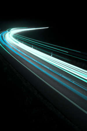 blue car lights at night. long exposureの写真素材