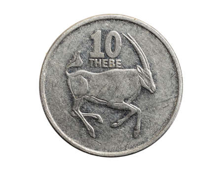 Botswana ten thebe coin on a white isolated backgroundの写真素材
