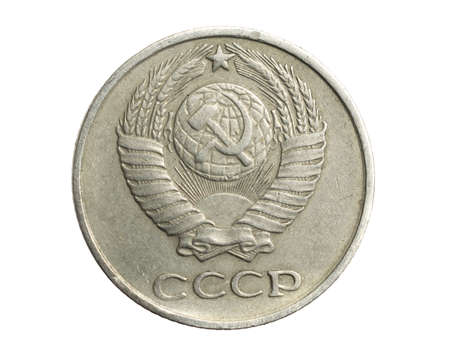 Russia ten kopeks coin on a white isolated backgroundの写真素材