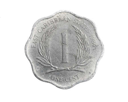 East caribbean one cent coin on a white isolated backgroundの写真素材