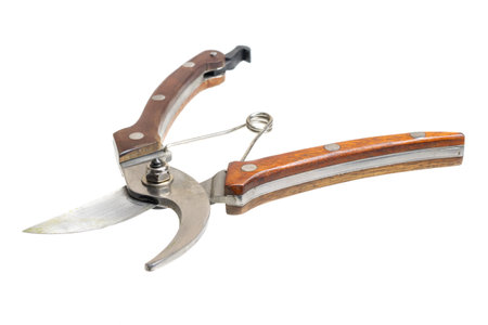 secateurs with brown handle on a white isolated background