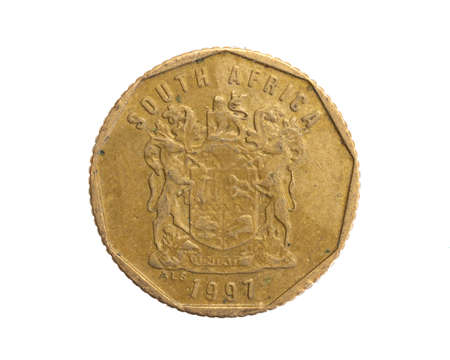 south africa ten cents coin on white isolated backgroundの写真素材