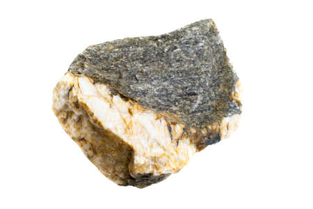 black stone with white quartz stripes against white isolated backgroundの写真素材