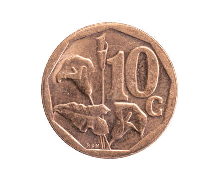 south africa ten cents coin on white isolated backgroundの写真素材