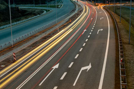 lights of moving cars at night. long exposureの写真素材