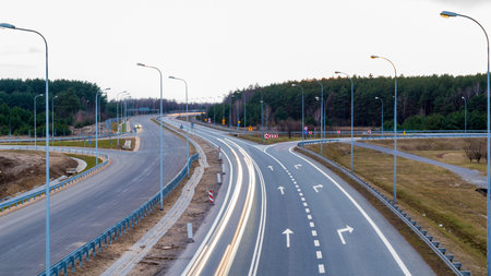 lights of moving cars at night. long exposureの写真素材