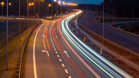 lights of moving cars at night. long exposureの写真素材