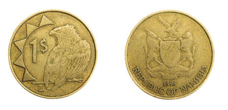 Namibia one dollar coin on white isolated backgroundの写真素材