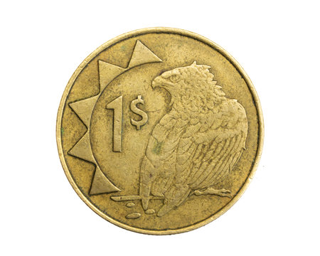 Namibia one dollar coin on white isolated backgroundの写真素材