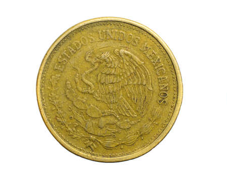 Mexico one hundred pesos coin on a white isolated backgroundの写真素材