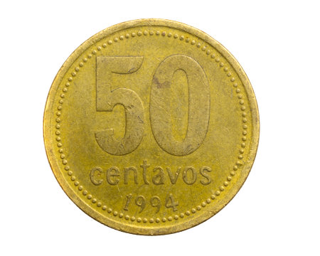 Argentina fifty centavos coin on a white isolated background