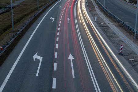lights of moving cars at night. long exposureの写真素材