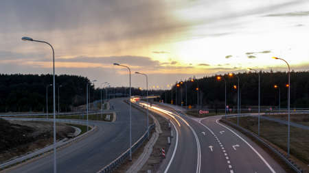 lights of moving cars at night. long exposureの写真素材