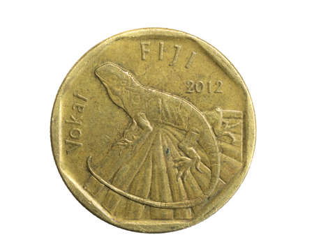 Fiji one dollar coin on a white isolated backgroundの写真素材