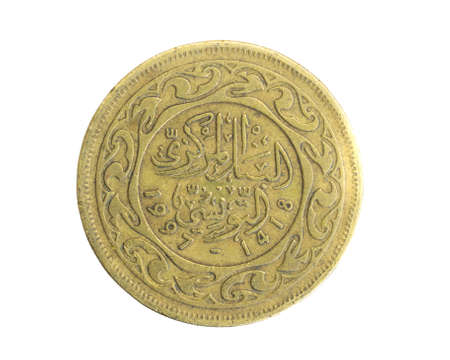 Tunisia fifty milliemes coin on white isolated backgroundの写真素材