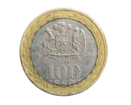 Chile one hundred pesos coin on a white isolated backgroundの写真素材