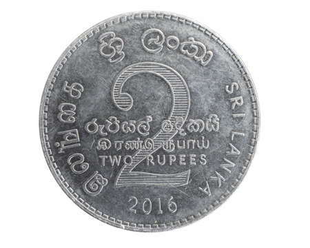 Sri lanka two rupees coins on a white isolated isolated backgroundの写真素材