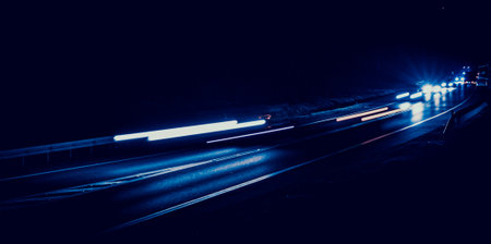 lights of moving cars at night. long exposureの写真素材