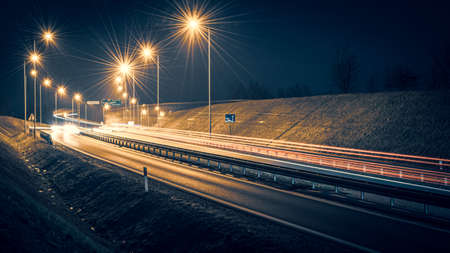 lights of moving cars at night. long exposureの写真素材