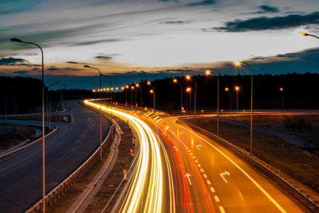 lights of moving cars at night. long exposureの写真素材