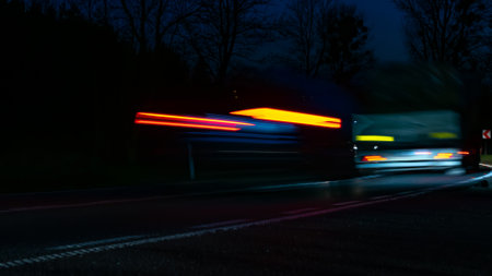 lights of moving cars at night. long exposureの写真素材