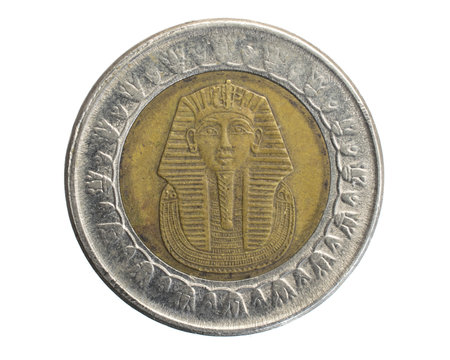 Egypt one pound coin on white isolated backgroundの写真素材