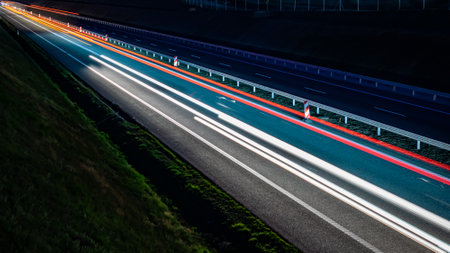 lights of moving cars at night. long exposureの写真素材