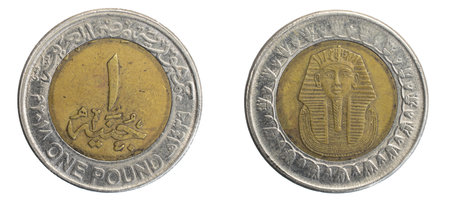 Egypt one pound coin on white isolated backgroundの写真素材