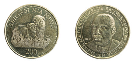 Zanzibar two hundred shilling coin on a white isolated backgroundの写真素材