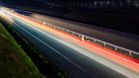 lights of moving cars at night. long exposureの写真素材