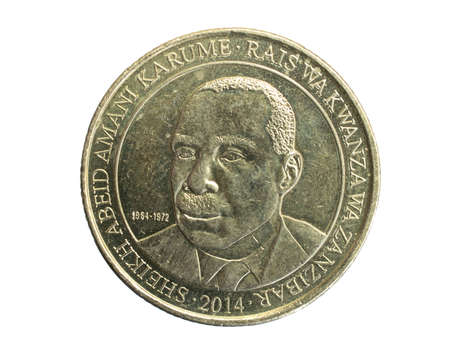 Zanzibar two hundred shilling coin on a white isolated backgroundの写真素材