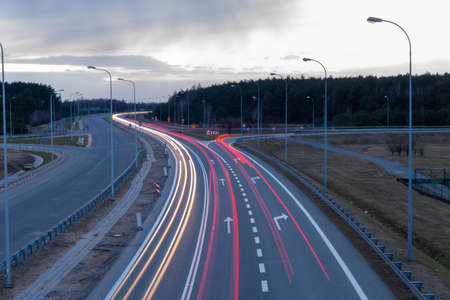 lights of moving cars at night. long exposureの写真素材