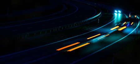 lights of moving cars at night. long exposureの写真素材
