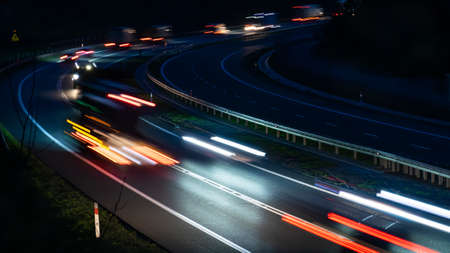 lights of moving cars at night. long exposure