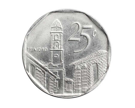 Cuba twenty five centavo coin on white isolated backgroundの写真素材