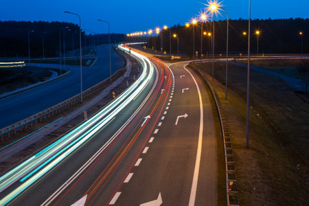 lights of moving cars at night. long exposureの写真素材