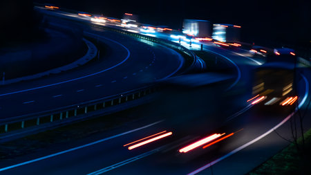lights of moving cars at night. long exposureの写真素材