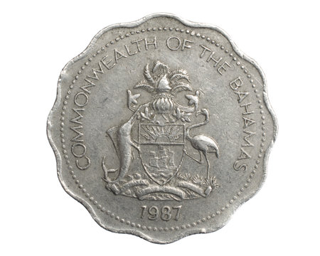 Bahamas ten cents coin on white isolated backgroundの写真素材