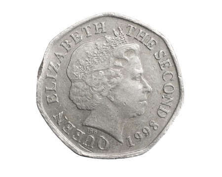 England twenty pence coin on a white isolated backgroundの写真素材
