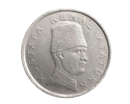 Turkey one hundred thousand lira coin on white isolated backgroundの写真素材