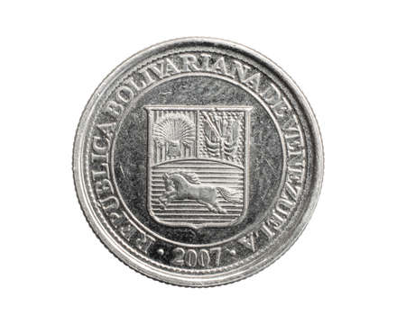 Venezuela ten centimos coin on a white isolated backgroundの写真素材